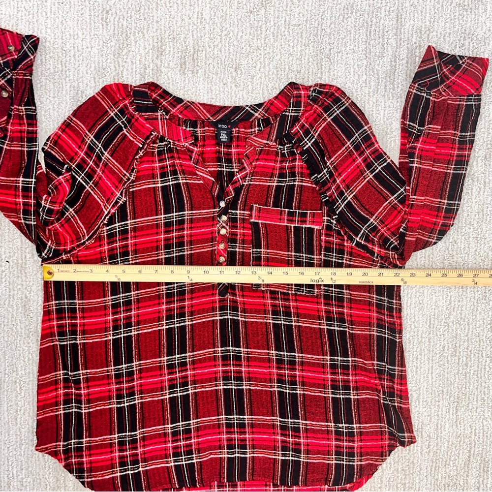 INTRO Pucker Plaid Point Collar Long Sleeve
Button Front Swing Women’s Blouse - Picture 7 of 8